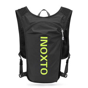 Lightweight Hydration Running Vest With 5L Capacity And Reflective Strips Black Backpack Green Text