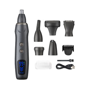 6 In 1 Rechargeable Electric Grooming Kit With Interchangeable Heads And Led Display