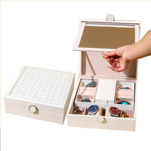 Veile Studios White Luxury Quilted Jewelry Storage Box With Mirror And Multi Layer Compartments