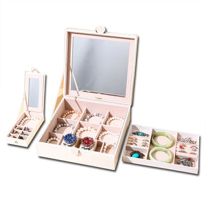 Veile Studios White Luxury Quilted Jewelry Storage Box With Mirror And Multi Layer Compartments