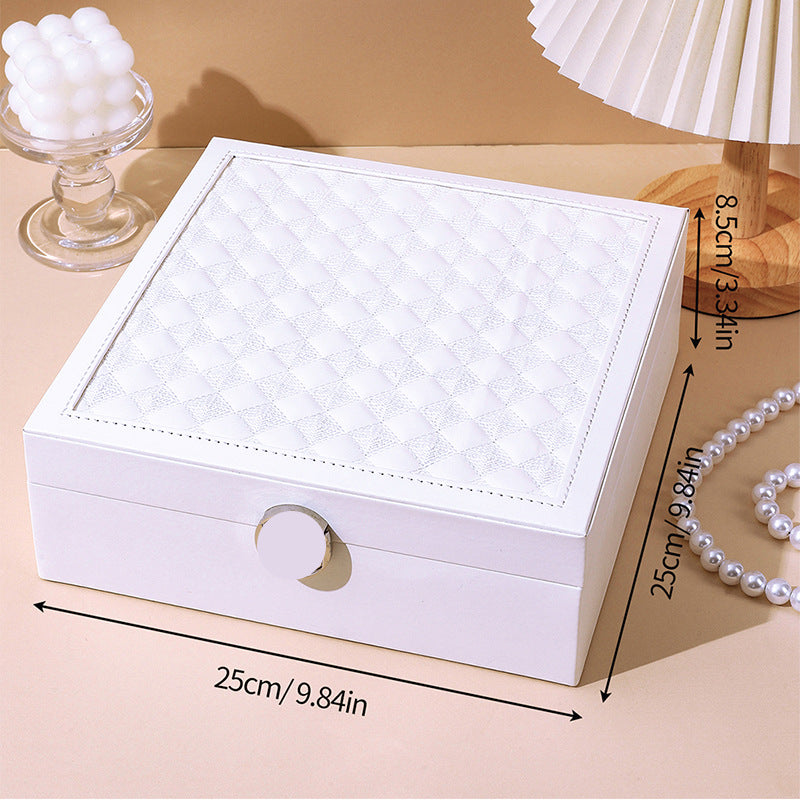 Veile Studios White Luxury Quilted Jewelry Storage Box With Mirror And Multi Layer Compartments