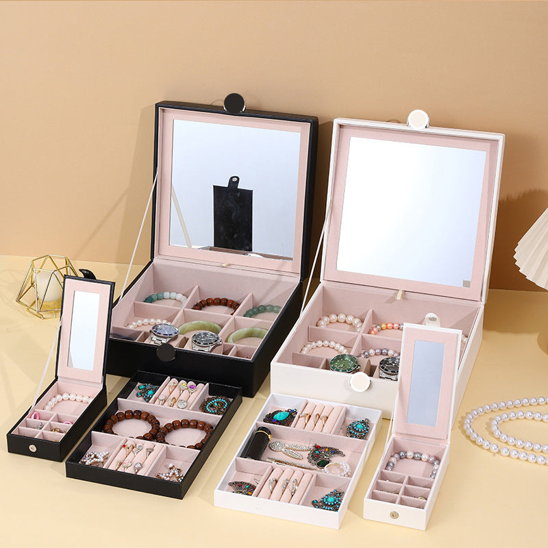 Veile Studios White Luxury Quilted Jewelry Storage Box With Mirror And Multi Layer Compartments