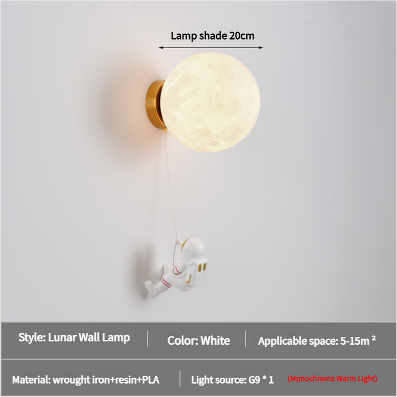 Astronaut Moon Wall Lamp With Warm Light Diameter 20Cm