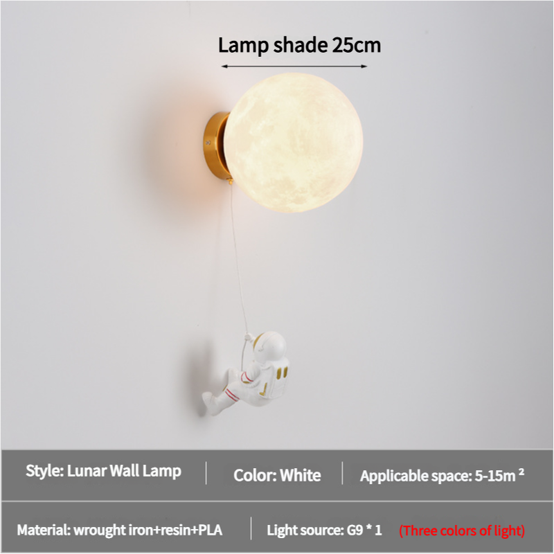 Astronaut Moon Wall Lamp With Three Colors Of Light Diameter 25Cm