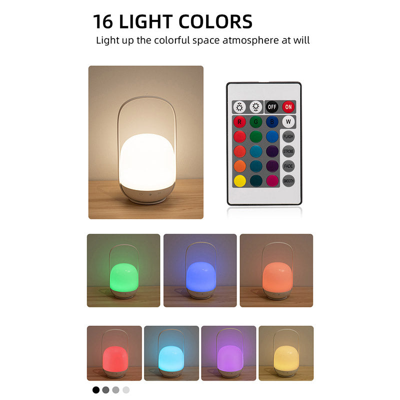 Portable Led Night Light With 16 Colors 4 Dimming Modes And Remote Control