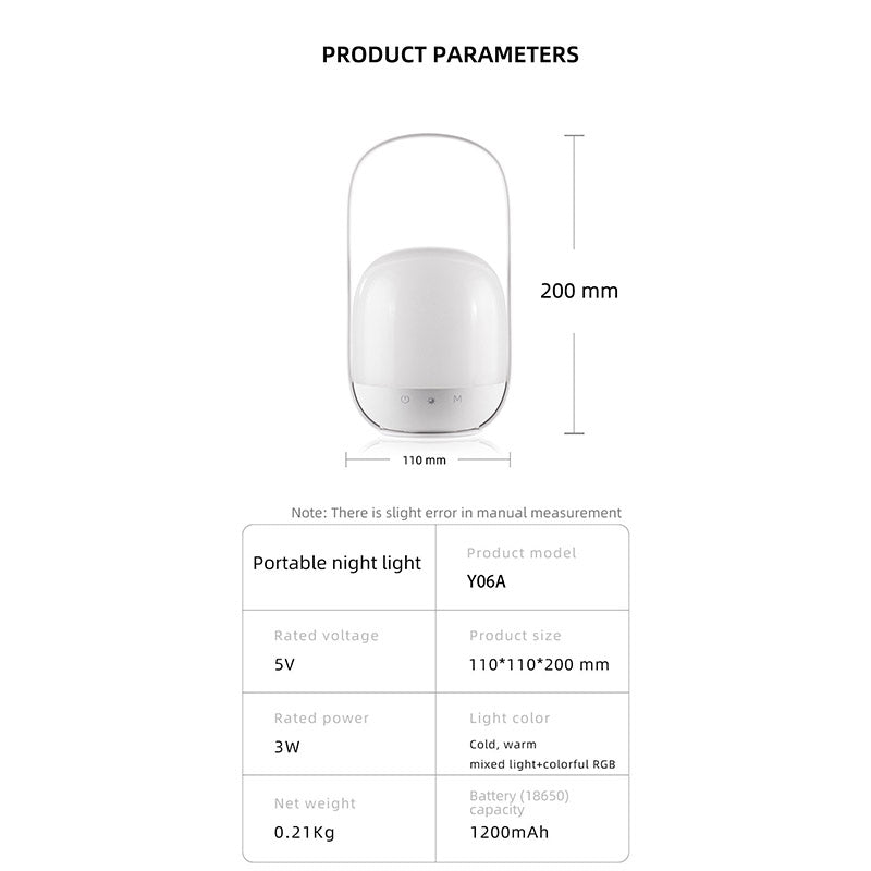 Portable Led Night Light With 16 Colors 4 Dimming Modes And Remote Control