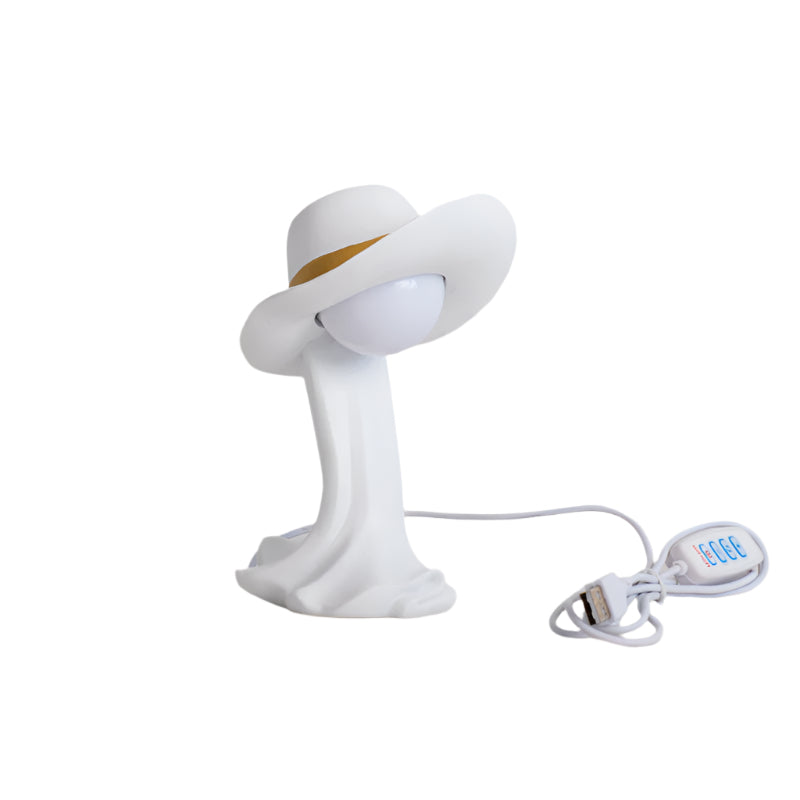 White Creative Cowboy Hat Usb Table Lamp For Home And Office Decor