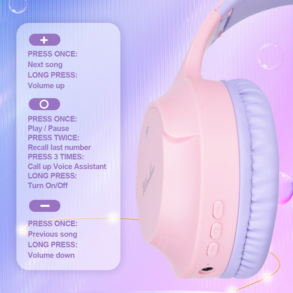 Pink Wireless Bluetooth Headphones With Hi Fi Bass Foldable Design And Card Slot