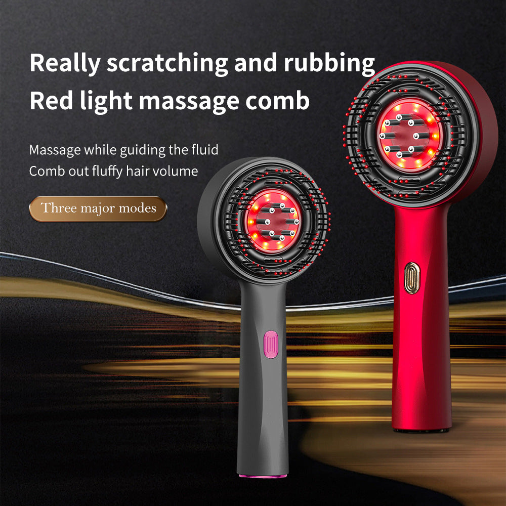 Wn 02 Red Multi Function Light Massage Comb With 3 Modes And Rechargeable Battery