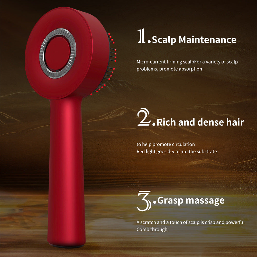 Wn 02 Red Multi Function Light Massage Comb With 3 Modes And Rechargeable Battery