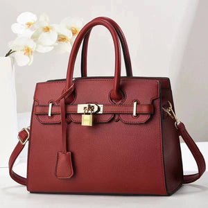 Red Elegant Pu Leather Handbag With Lock Decoration Structured Tote Bag For Women