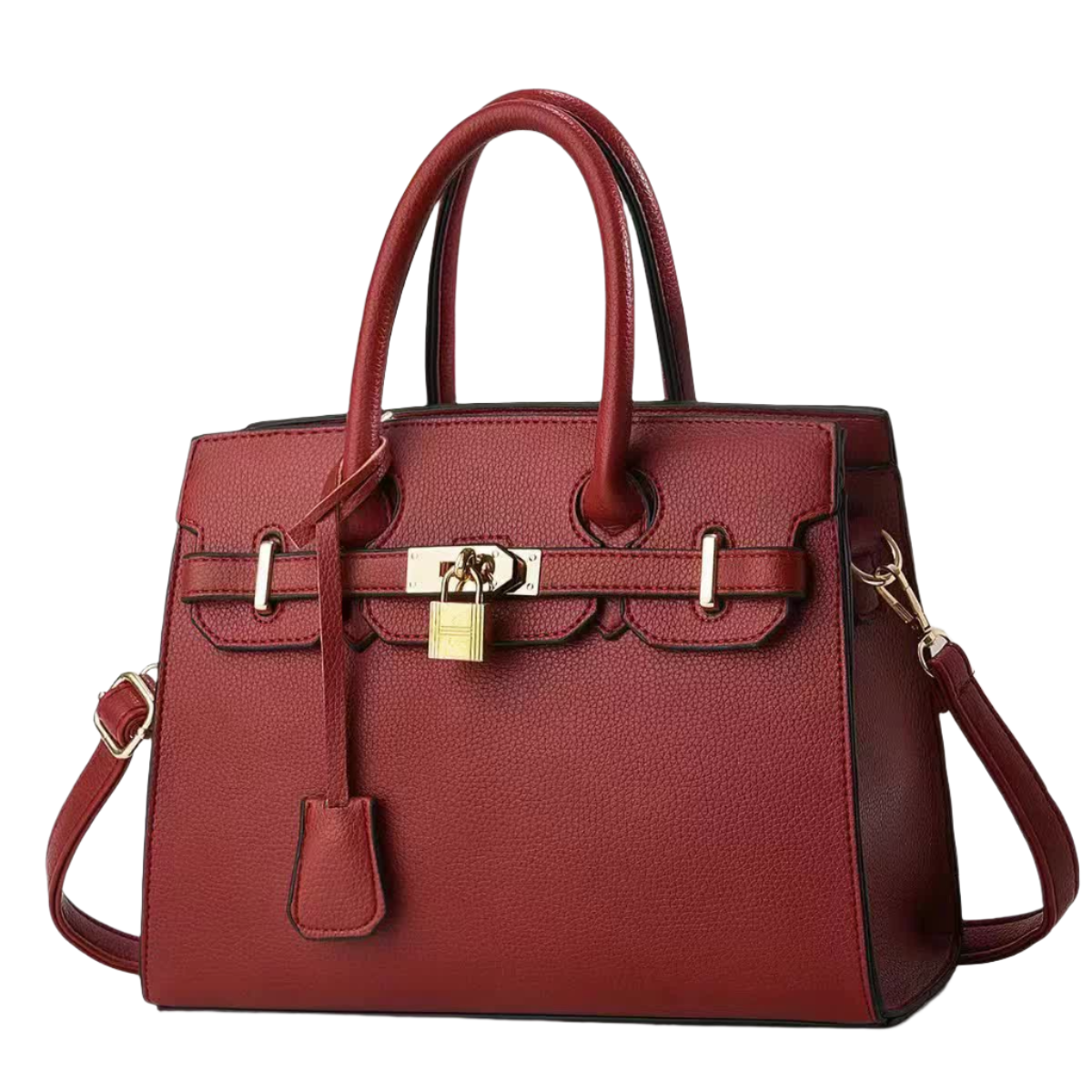 Red Elegant Pu Leather Handbag With Lock Decoration Structured Tote Bag For Women