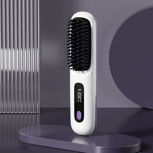 White Wireless Hair Straightening Brush Compact And Rechargeable Styling Tool