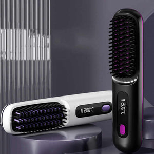 White Wireless Hair Straightening Brush Compact And Rechargeable Styling Tool