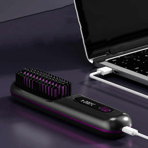 White Wireless Hair Straightening Brush Compact And Rechargeable Styling Tool