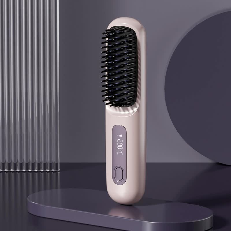 Purple Wireless Hair Straightening Brush Compact And Rechargeable Styling Tool