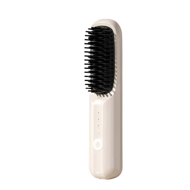 Off White Rechargeable Wireless Hair Straightening Brush Sleek And Portable Styling Tool