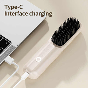 Off White Rechargeable Wireless Hair Straightening Brush Sleek And Portable Styling Tool