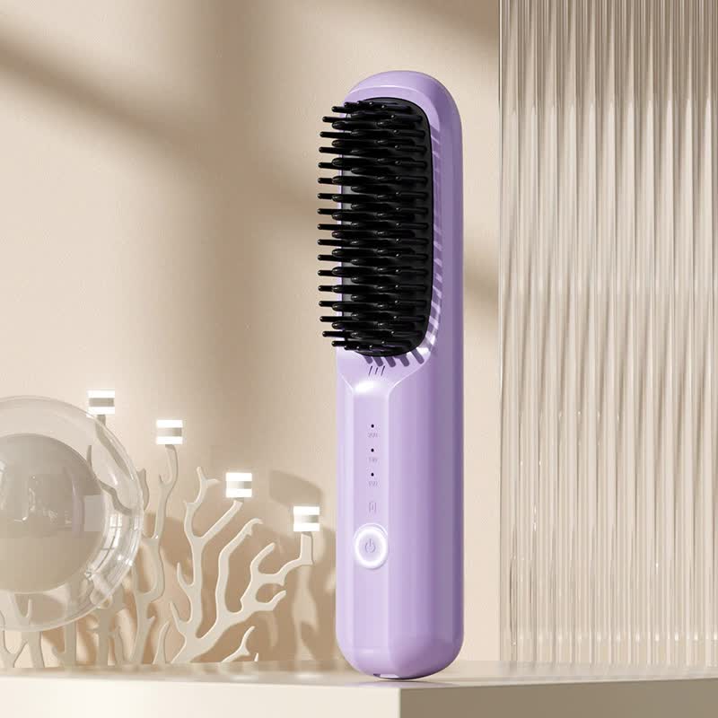 Purple Rechargeable Wireless Hair Straightening Brush Sleek And Portable Styling Tool