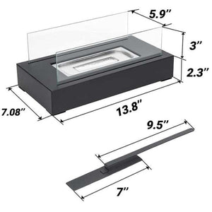 Portable Detachable Tabletop Bioethanol Fireplace White Rectangular Design With Glass Shields