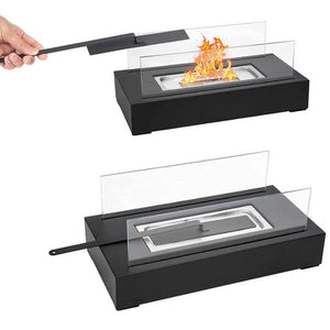 Portable Detachable Tabletop Bioethanol Fireplace White Rectangular Design With Glass Shields