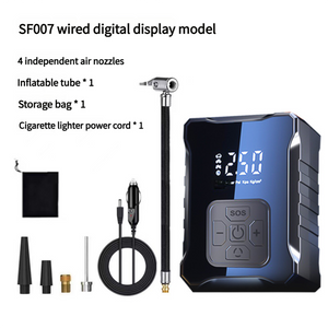 Sf007 Digital Tire Inflator With Led Display And Multiple Nozzles Compact Powerful(Cigarette Lighter Supply)