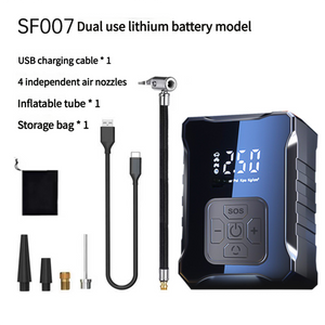 Sf007 Digital Tire Inflator With Led Display And Multiple Nozzles Compact Powerful(Dual Purpose Lithium Battery)