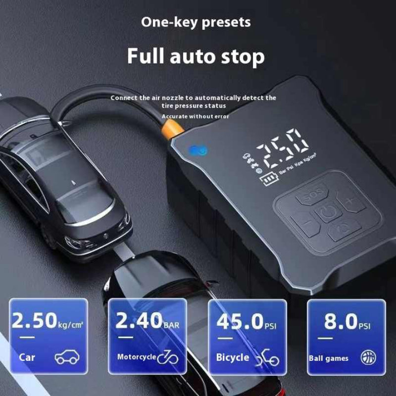 Sf007 Digital Tire Inflator With Led Display And Multiple Nozzles Compact Powerful(Dual Purpose Lithium Battery)