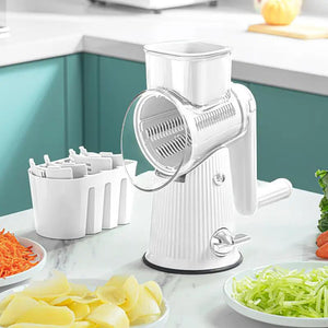 White Multifunctional Manual Rotary Vegetable Slicer With 10 Blades Safe And Easy To Use