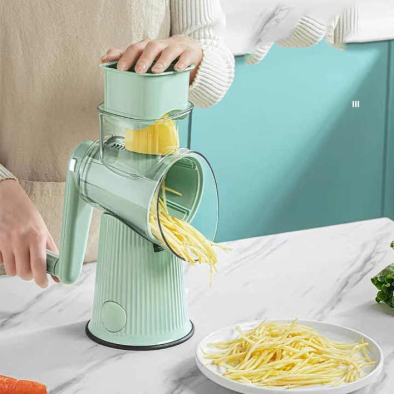 White Multifunctional Manual Rotary Vegetable Slicer With 10 Blades Safe And Easy To Use