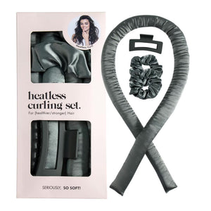 5Pcs Green Heatless Hair Curling Set With Scrunchie And Clip Silk Ribbon