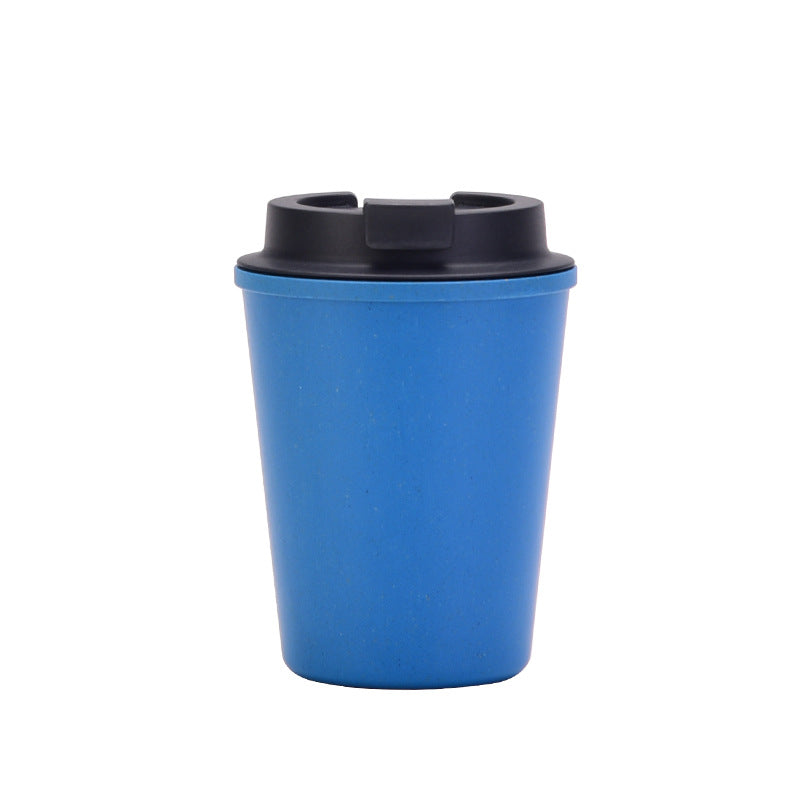 Blue 350Ml Wheat Straw Double Layer Coffee Cup Eco Friendly And Lightweight