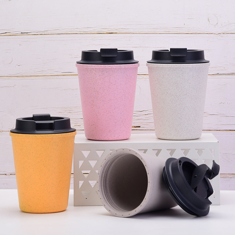 Blue 350Ml Wheat Straw Double Layer Coffee Cup Eco Friendly And Lightweight