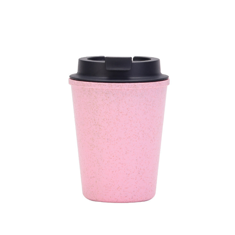 Pink 350Ml Wheat Straw Double Layer Coffee Cup Eco Friendly And Lightweight