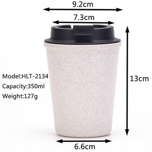 Pink 350Ml Wheat Straw Double Layer Coffee Cup Eco Friendly And Lightweight