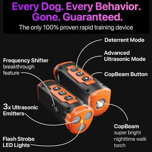 Gray Multifunctional Ultrasonic Dog Repeller & Flashlight Long Range Sos Emergency Light