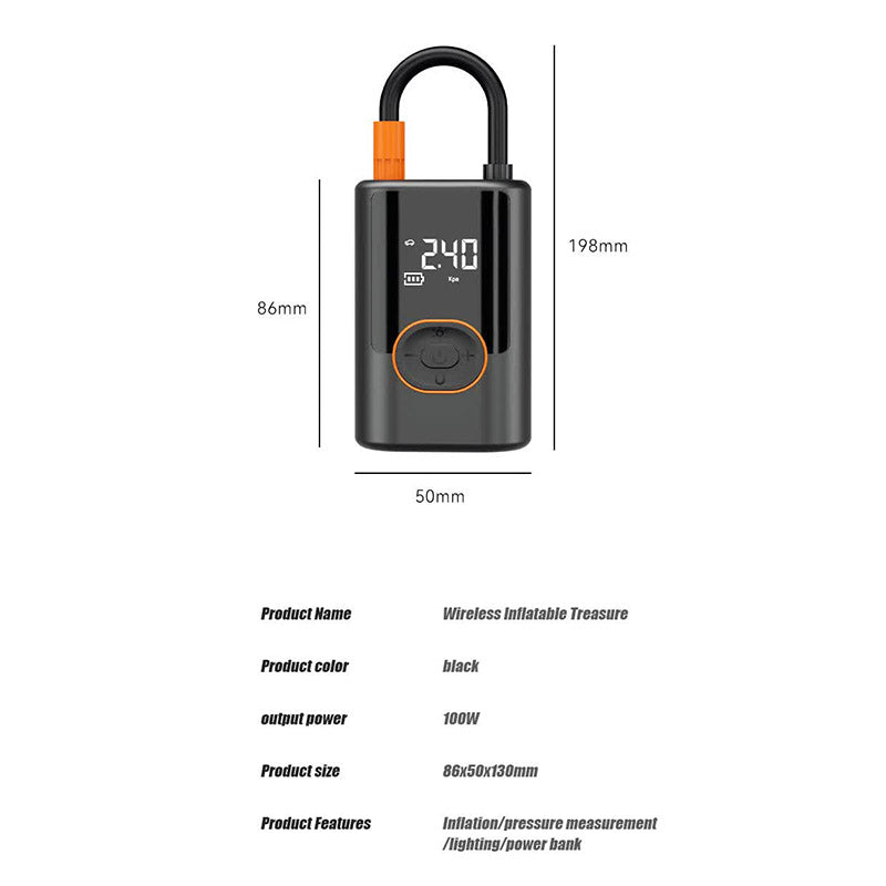 Portable Wireless Air Pump With Power Bank Function 100W Tire Inflator Led Display