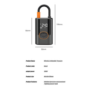 Portable Wireless Air Pump With Power Bank Function 100W Tire Inflator Led Display