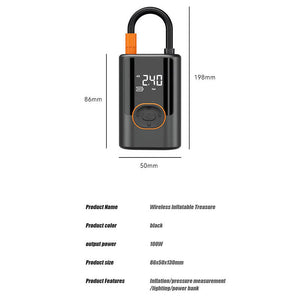 Wireless & Wired Portable Air Pump With Power Bank And Sos Light 100W Tire Inflator