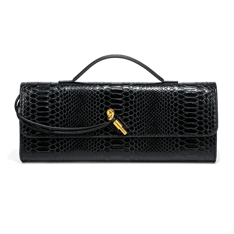 Black Elegant Pu Leather Clutch Bag With Snake Print Design Multi Color Options