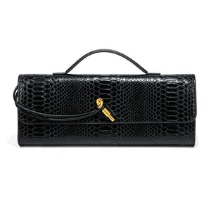 Black Elegant Pu Leather Clutch Bag With Snake Print Design Multi Color Options