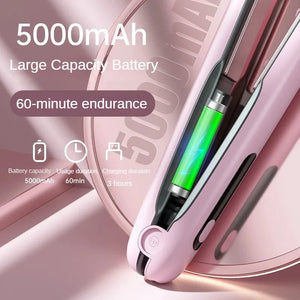 White Wireless Rechargeable Hair Straightener With 5000Mah Battery Portable Design & Adjustable Temperature