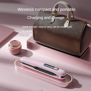 White Wireless Rechargeable Hair Straightener With 5000Mah Battery Portable Design & Adjustable Temperature