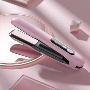 Pink Wireless Rechargeable Hair Straightener With 5000Mah Battery Portable Design & Adjustable Temperature