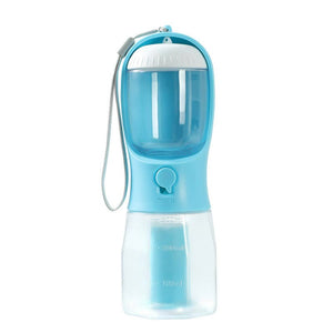 Sky Blue 3 In 1 Portable Pet Water Bottle With Food Storage And Waste Bag Dispenser 300Ml Capacity