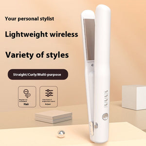 White Portable Wireless Hair Straightener With Adjustable Temperature Usb Type C Charging Lightweight Design