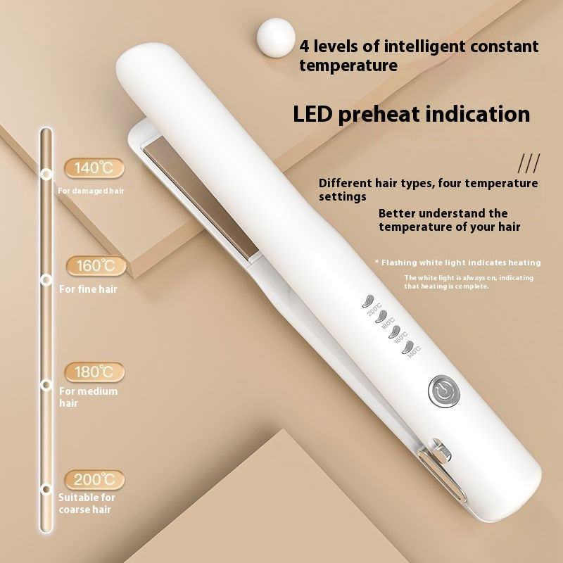 White Portable Wireless Hair Straightener With Adjustable Temperature Usb Type C Charging Lightweight Design