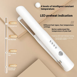 White Portable Wireless Hair Straightener With Adjustable Temperature Usb Type C Charging Lightweight Design