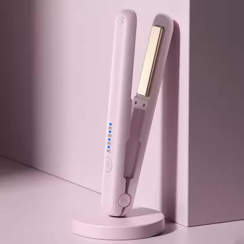 Pink Portable Wireless Hair Straightener With Adjustable Temperature Usb Type C Charging Lightweight Design