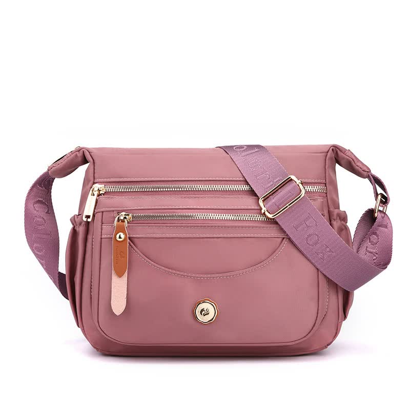 Purple Nylon Crossbody Bag With Multiple Compartments Compact And Stylish Design